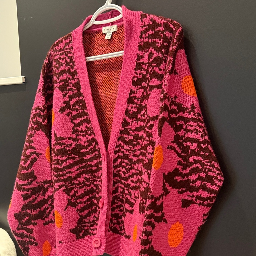 Topshop Pink and Black Patterned Cardigan
